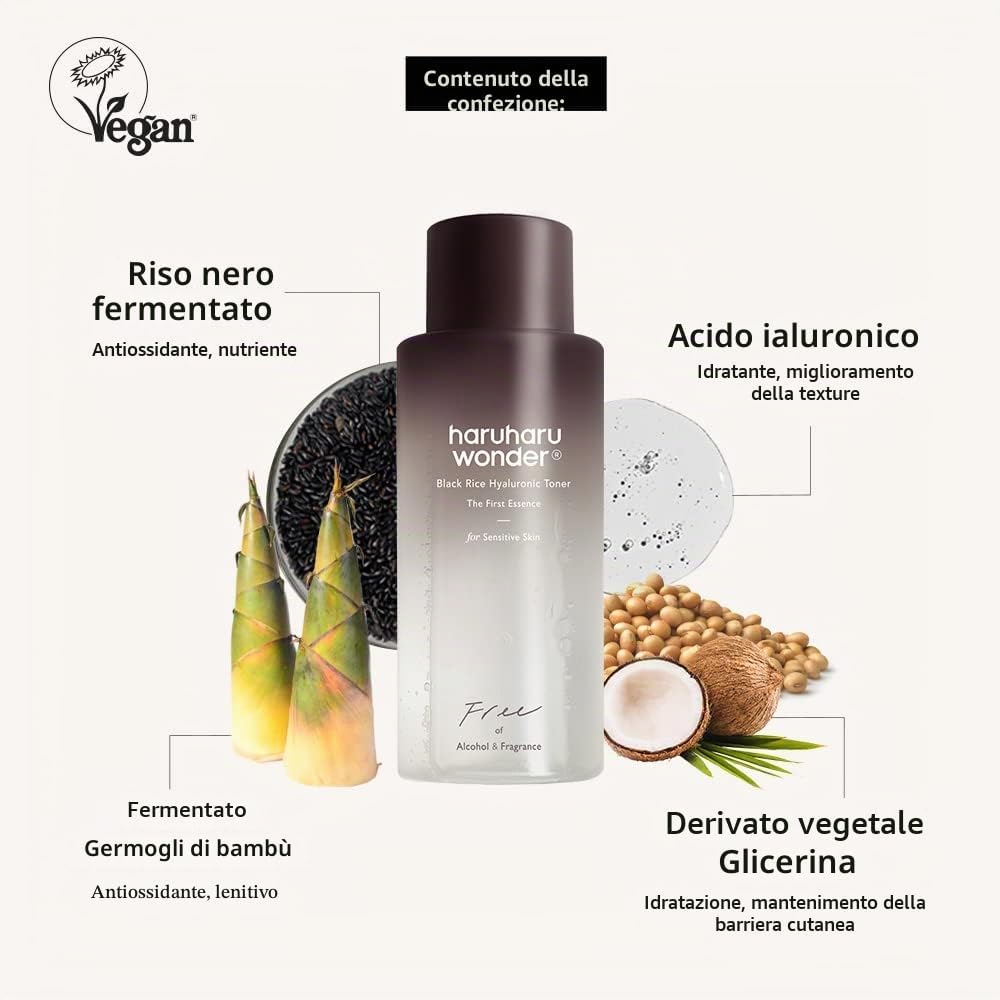 Haruharu Wonder Black Rice Toner ingredients — fermented black rice and hyaluronic acid