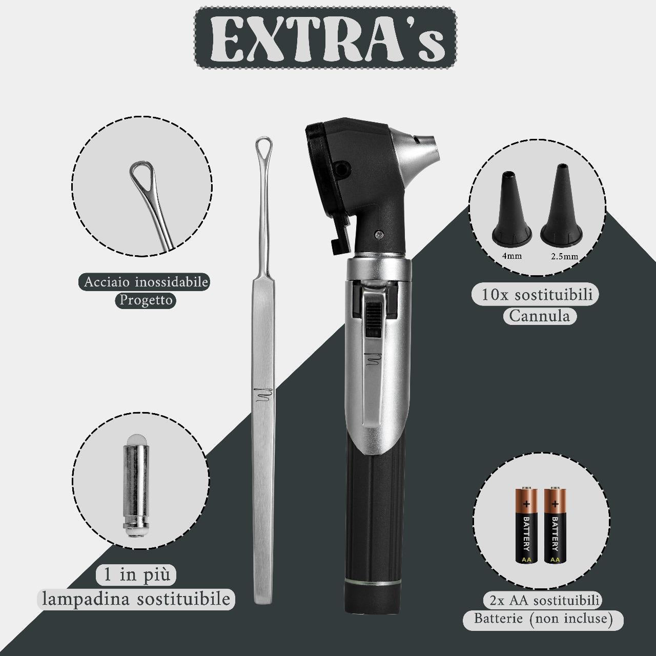 Mini Otoscopio Tascabile a Fibre Ottiche con LED Sostituibile